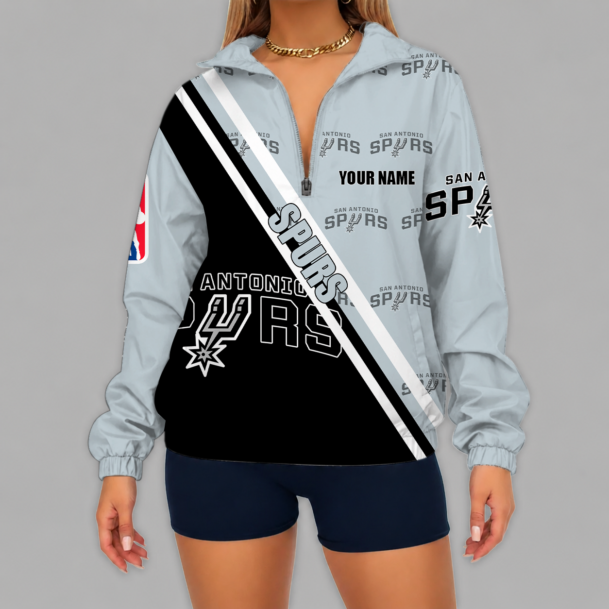 [HOT DEAL] NEW CUSTOMIZED NBA23 SAS SAN ANTONIO SPURS V-NECK ZIPPER SWEATSHIRT JACKET
