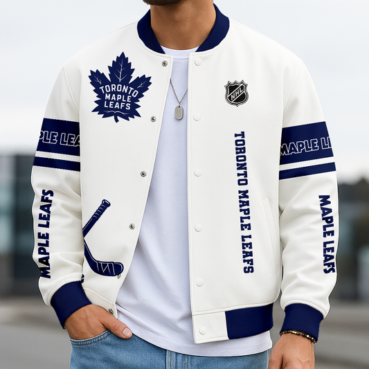 LIMITED EDITION - NEW CUSTOMIZED NHL23 TML TORONTO MAPLE LEAFS BASEBALL JACKET, SATIN VARSITY JACKET