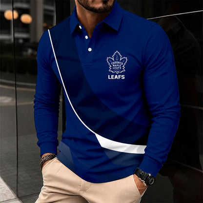[SUPER SALE] NEW CUSTOMIZED NHL23 TML TORONTO MAPLE LEAFS MEN LONG SLEEVE POLO