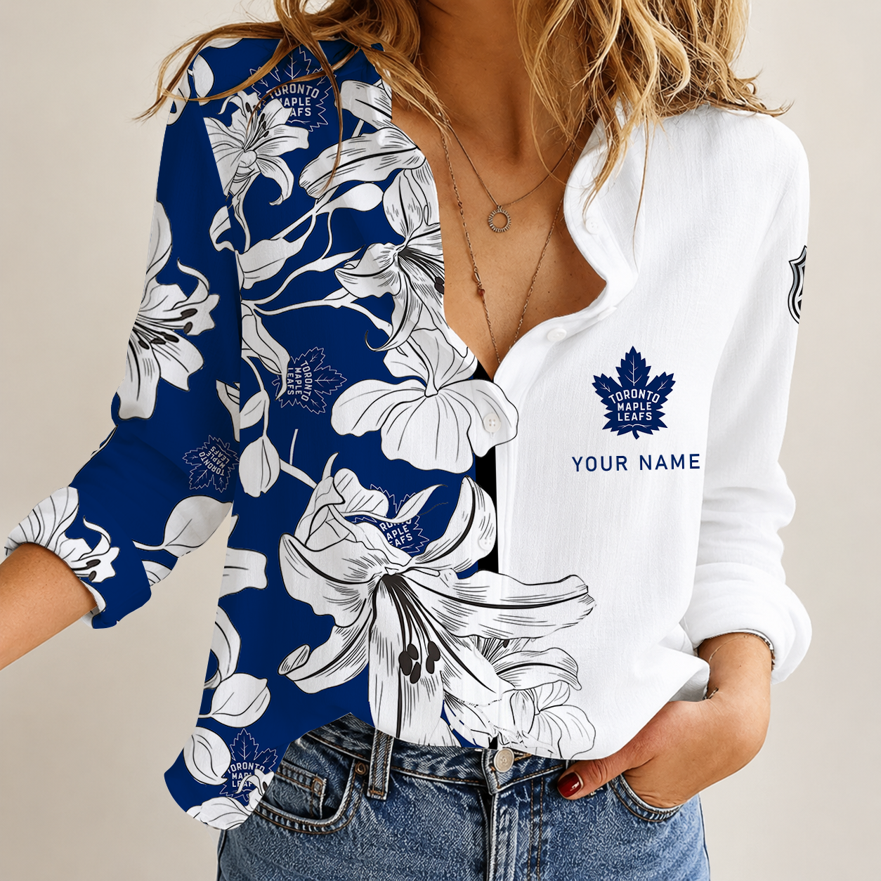 [SUPER SALE] NEW CUSTOMIZED NHL23 TML TORONTO MAPLE LEAFS WOMEN CASUAL SHIRT