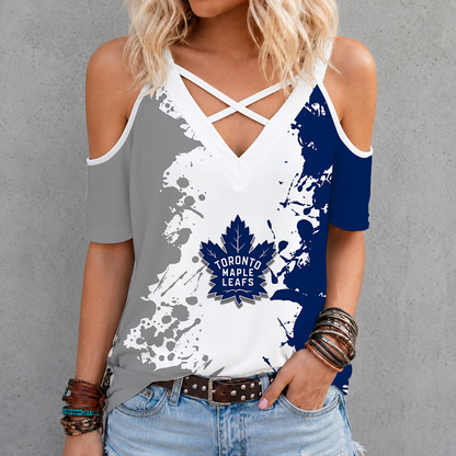 [SUPER SALE] NEW CUSTOMIZED NHL23 TML TORONTO MAPLE LEAFS CRISS CROSS V-NECK TOP