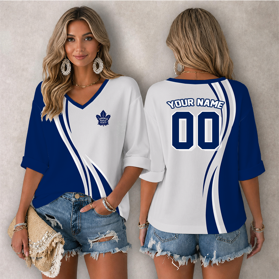 LIMITED EDITION - NEW CUSTOMIZED NHL23 TML TORONTO MAPLE LEAFS WOMEN'S HEART V-NECK LONG SLEEVE SHIRT
