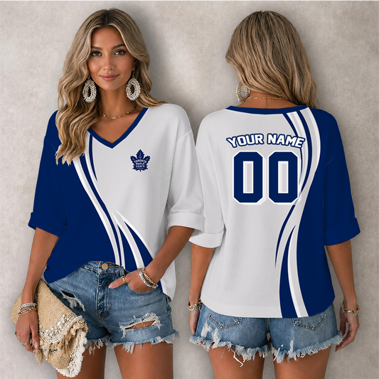 LIMITED EDITION - NEW CUSTOMIZED NHL23 TML TORONTO MAPLE LEAFS WOMEN'S HEART V-NECK LONG SLEEVE SHIRT