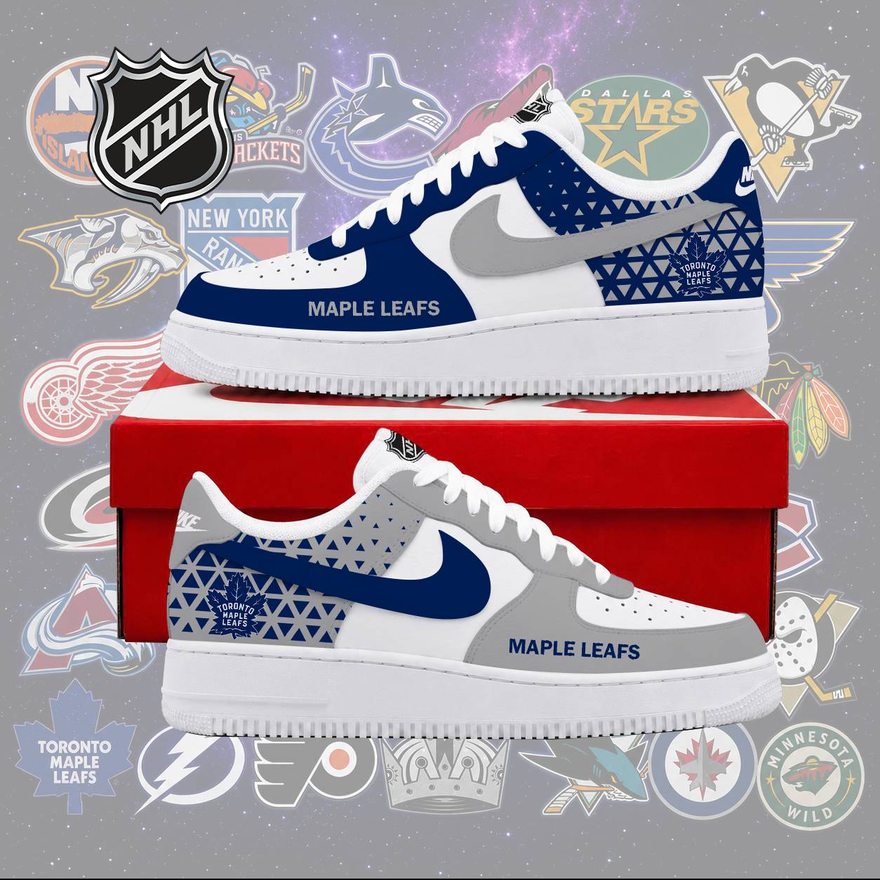 LIMITED EDITION - NEW CUSTOMIZED NHL23 TML TORONTO MAPLE LEAFS AF1 SHOES