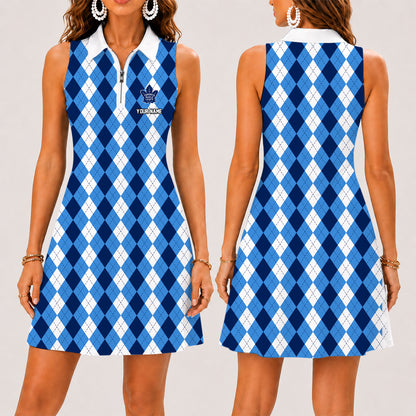 [SUPER SALE] NEW CUSTOMIZED NHL23 TML TORONTO MAPLE LEAFS WOMEN'S ZIP SLEEVELESS POLO DRESS