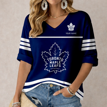 LIMITED EDITION - NEW CUSTOMIZED NHL23 TML TORONTO MAPLE LEAFS WOMEN'S HEART V-NECK LONG SLEEVE SHIRT