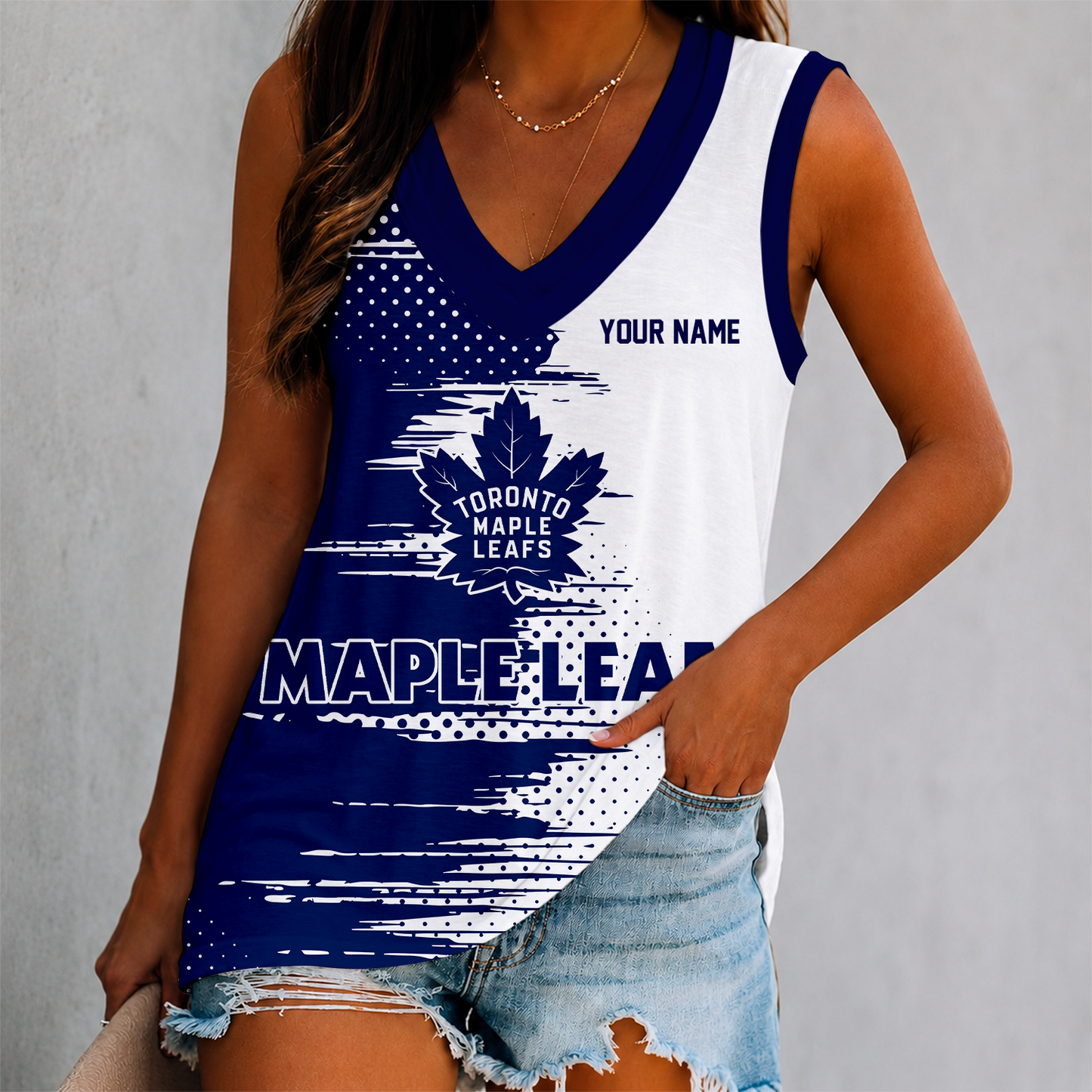 LIMITED EDITION - NEW CUSTOMIZED NHL23 TML TORONTO MAPLE LEAFS WOMEN'S V-NECK TANK TOP
