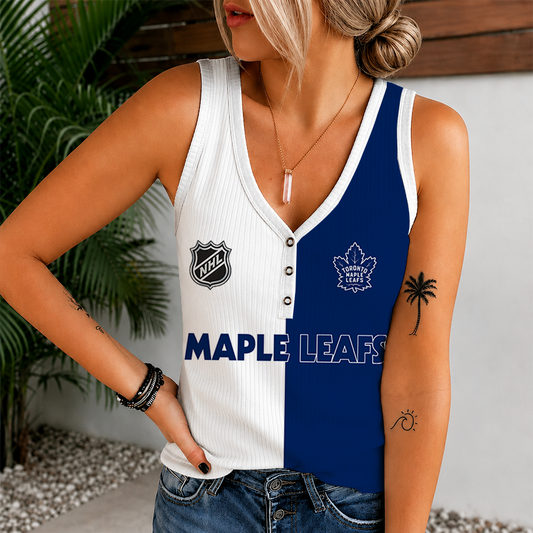 [SUPER SALE] NEW CUSTOMIZED NHL23 TML TORONTO MAPLE LEAFS WOMEN'S V-NECK TANK TOP