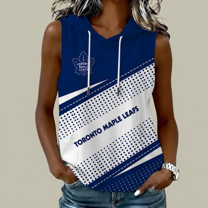[SUPER SALE] NEW CUSTOMIZED NHL23 TML TORONTO MAPLE LEAFS WOMEN'S SLEEVELESS HOODED POCKET TANK TOP