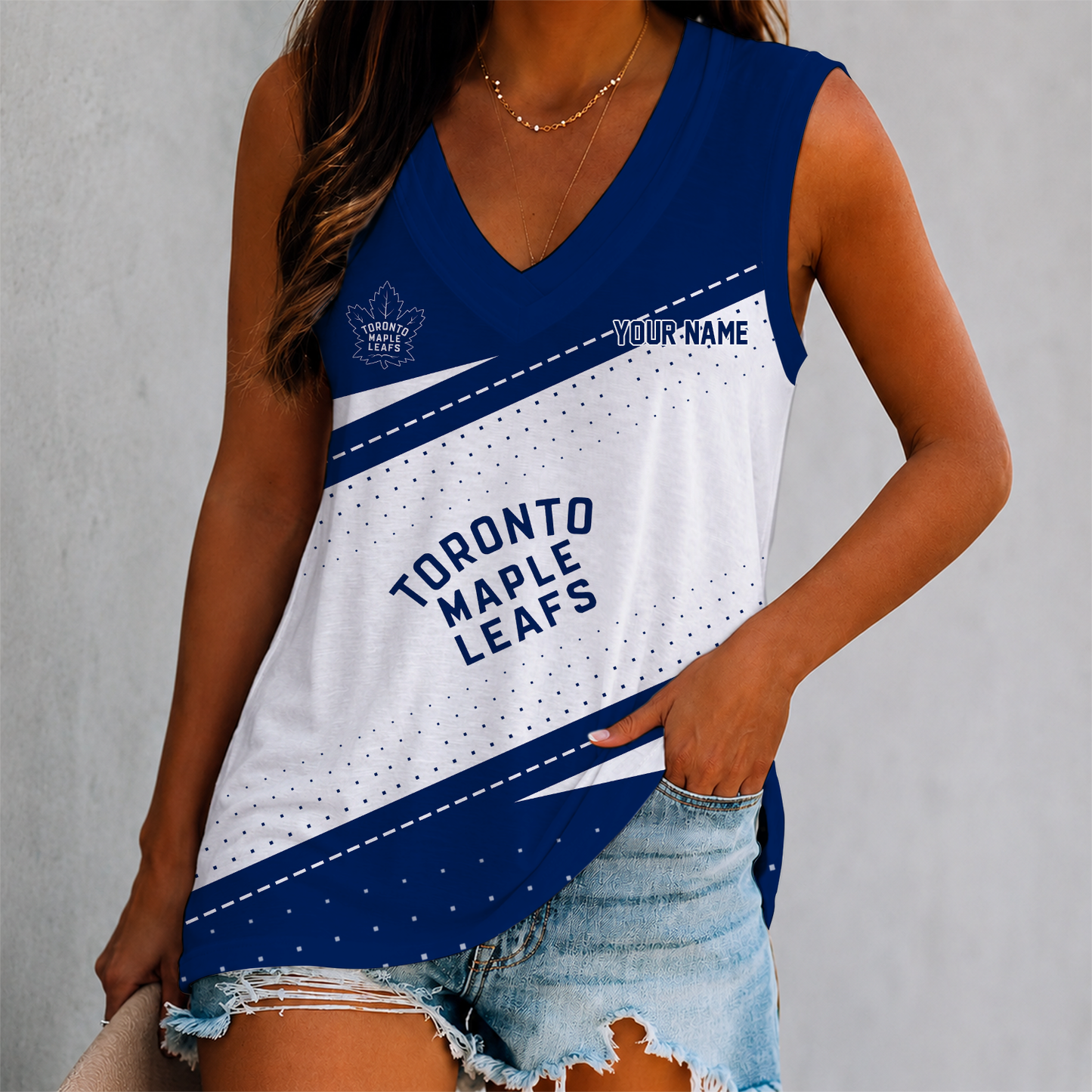 LIMITED EDITION - NEW CUSTOMIZED NHL23 TML TORONTO MAPLE LEAFS WOMEN'S V-NECK TANK TOP