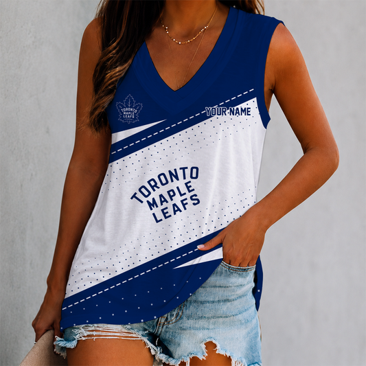 LIMITED EDITION - NEW CUSTOMIZED NHL23 TML TORONTO MAPLE LEAFS WOMEN'S V-NECK TANK TOP