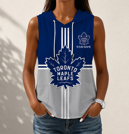 VIRAL EDITION - NEW CUSTOMIZED NHL23 TML TORONTO MAPLE LEAFS WOMEN'S SLEEVELESS HOODED POCKET TANK TOP