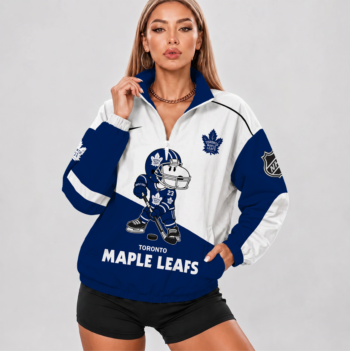 [SUPER SALE] NEW CUSTOMIZED NHL23 TML TORONTO MAPLE LEAFS V-NECK ZIPPER SWEATSHIRT JACKET