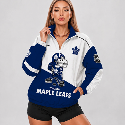 [SUPER SALE] NEW CUSTOMIZED NHL23 TML TORONTO MAPLE LEAFS V-NECK ZIPPER SWEATSHIRT JACKET