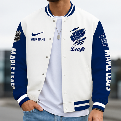 LIMITED EDITION - NEW CUSTOMIZED NHL23 TML TORONTO MAPLE LEAFS BASEBALL JACKET, SATIN VARSITY JACKET