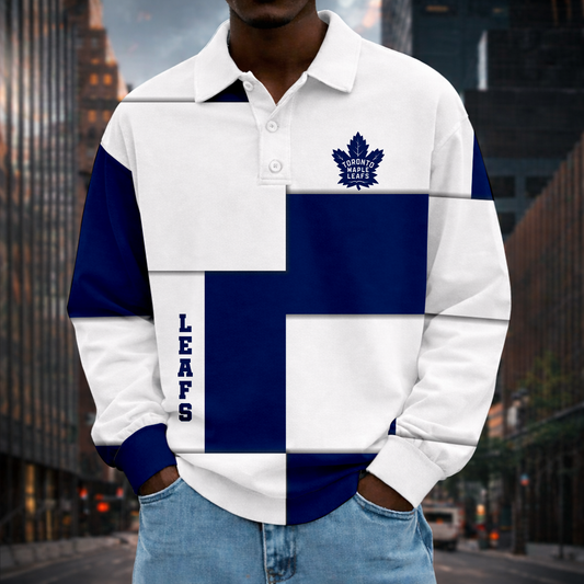 LIMITED EDITION - NEW CUSTOMIZED NHL23 TML TORONTO MAPLE LEAFS MEN LONG SLEEVE POLO