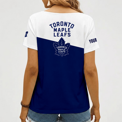 [SUPER SALE] NEW CUSTOMIZED NHL23 TML TORONTO MAPLE LEAFS V-NECK FEMALE SHIRT