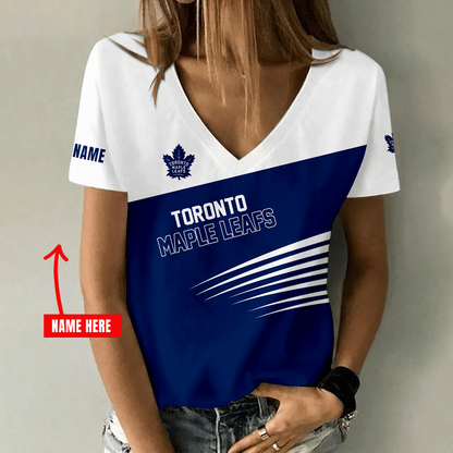 [SUPER SALE] NEW CUSTOMIZED NHL23 TML TORONTO MAPLE LEAFS V-NECK FEMALE SHIRT