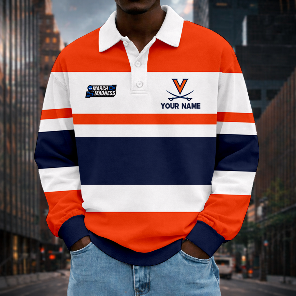 LIMITED EDITION - NEW CUSTOMIZED NCAA MAM23 VIC VIRGINIA CAVALIERS UNISEX LONG SLEEVE POLO