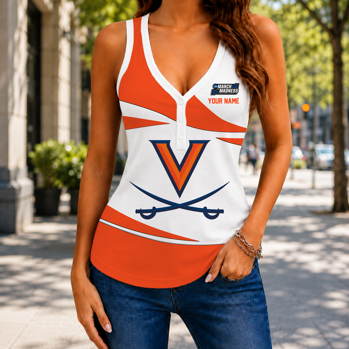 LIMITED EDITION - NEW CUSTOMIZED NCAA MAM23 VIC VIRGINIA CAVALIERS WOMEN'S V-NECK TANK TOP