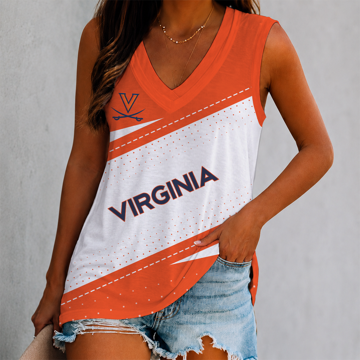EXCLUSIVE EDITION - NEW CUSTOMIZED NCAA MAM23 VIC VIRGINIA CAVALIERS WOMEN'S V-NECK TANK TOP