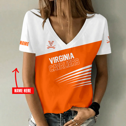 [FAN FAVORITE] NEW CUSTOMIZED NCAA MAM23 VIC VIRGINIA CAVALIERS STRAPPY V-NECK FEMALE SHIRT