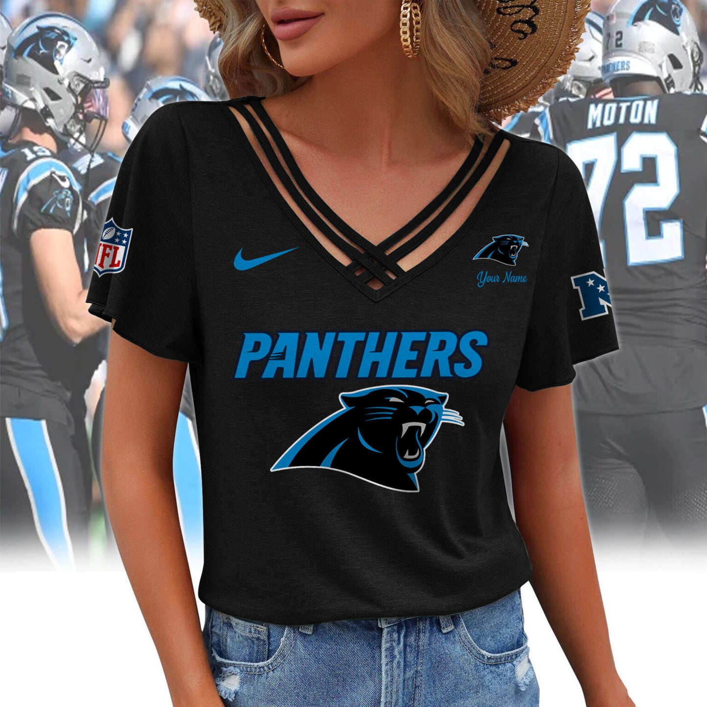[SPECIAL OFFER] NEW CUSTOMIZED NFL23 CLP CAROLINA PANTHERS V-NECK SHIRT