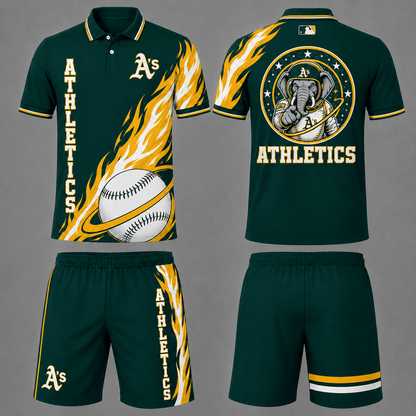 [FLASH SALE] NEW CUSTOMIZED MLB23 OAS OAKLAND ATHLETICS POLO SHIRT & SHORT PANTS SET