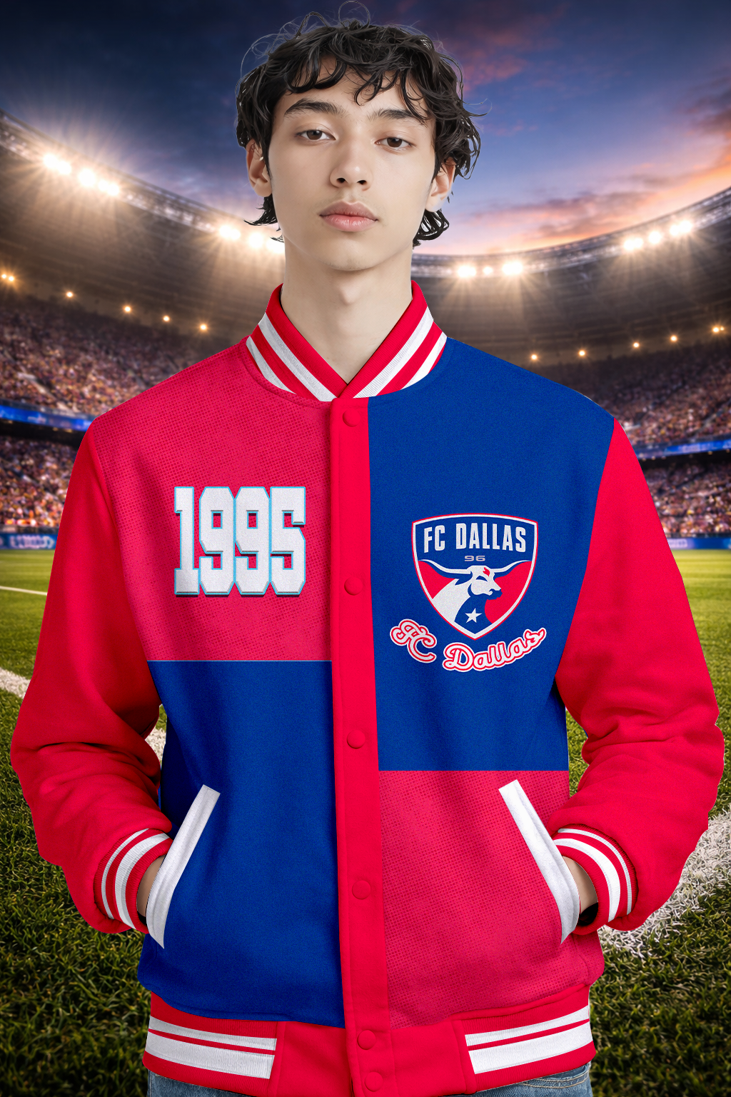 LIMITED EDITION - NEW CUSTOMIZED MLS23 FCD DALLAS SATIN VARSITY & BASEBALL JACKET