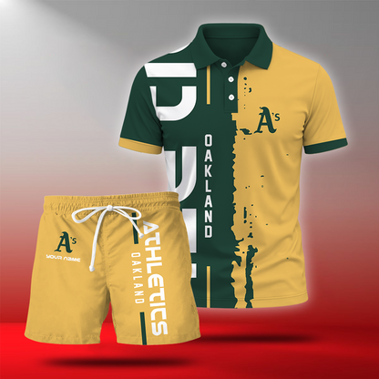 LIMITED EDITION - NEW CUSTOMIZED MLB23 OAS OAKLAND ATHLETICS POLO & SHORT PANTS SET