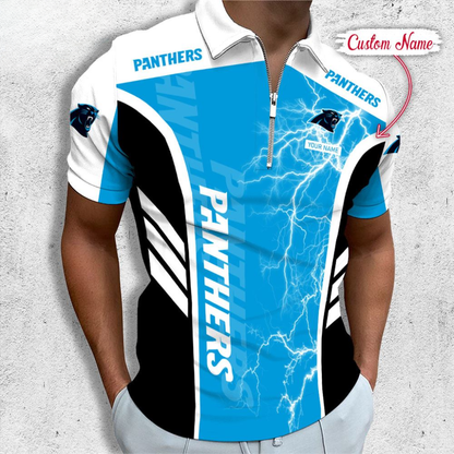 LIMITED EDITION - NEW CUSTOMIZED NFL23 CLP CAROLINA PANTHERS ZIP POLO SHIRT