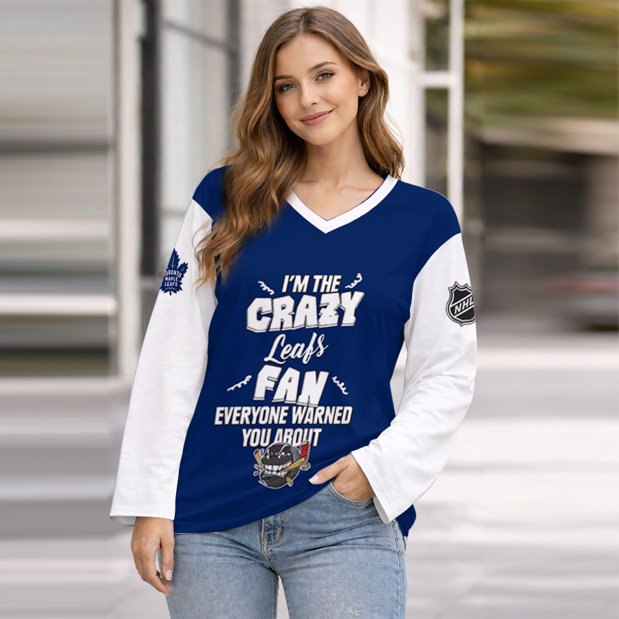 LIMITED EDITION - NEW CUSTOMIZED NHL23 TML TORONTO MAPLE LEAFS WOMEN'S HEART V-NECK LONG SLEEVE SHIRT