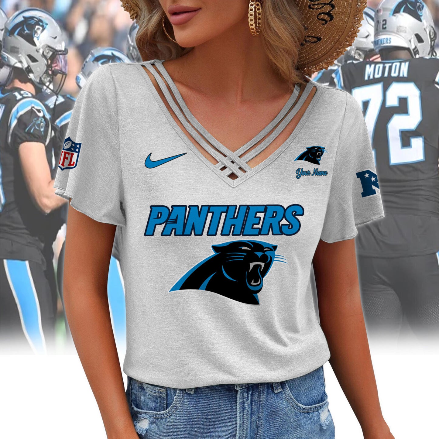 [SPECIAL OFFER] NEW CUSTOMIZED NFL23 CLP CAROLINA PANTHERS V-NECK SHIRT