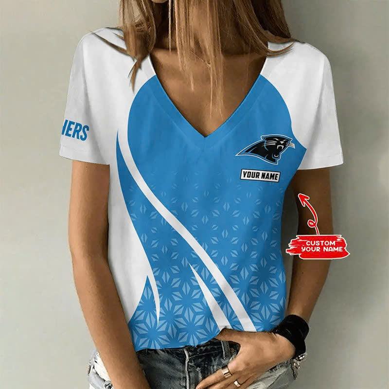 LIMITED EDITION - NEW CUSTOMIZED NFL23 CLP CAROLINA PANTHERS V-NECK FEMALE SHIRT
