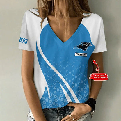 LIMITED EDITION - NEW CUSTOMIZED NFL23 CLP CAROLINA PANTHERS V-NECK FEMALE SHIRT