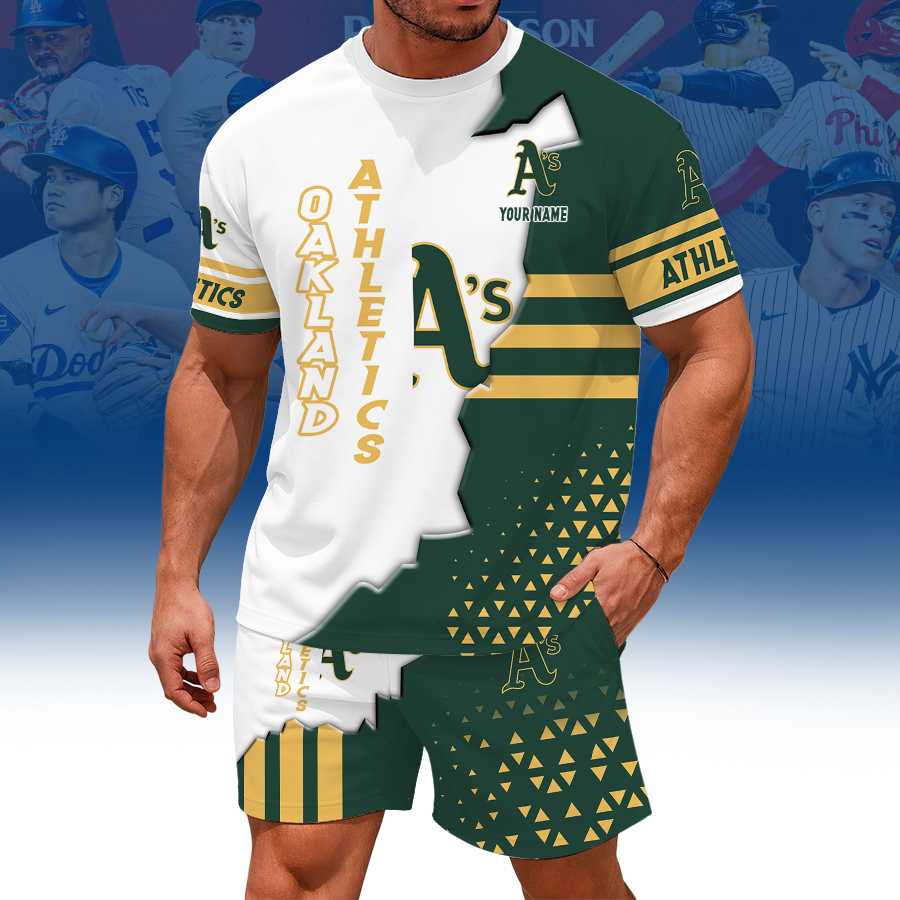 LIMITED EDITION - NEW CUSTOMIZED MLB23 OAS OAKLAND ATHLETICS UNISEX T-SHIRT & SHORTS SET