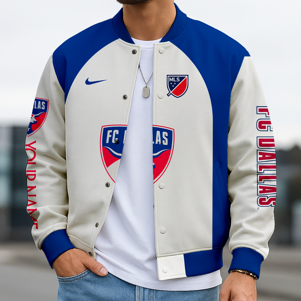 LIMITED EDITION - NEW CUSTOMIZED MLS23 FCD DALLAS SATIN VARSITY & BASEBALL JACKET