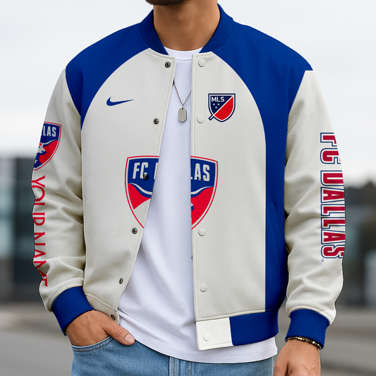 LIMITED EDITION - NEW CUSTOMIZED MLS23 FCD DALLAS SATIN VARSITY & BASEBALL JACKET