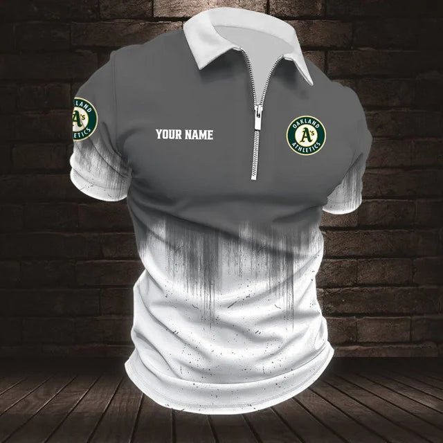[FLASH SALE] NEW CUSTOMIZED MLB23 OAS OAKLAND ATHLETICS ZIP POLO SHIRT