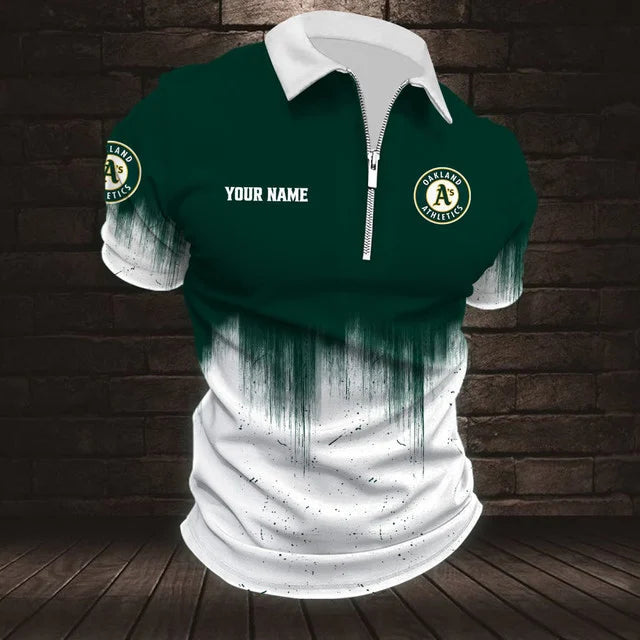 [FLASH SALE] NEW CUSTOMIZED MLB23 OAS OAKLAND ATHLETICS ZIP POLO SHIRT