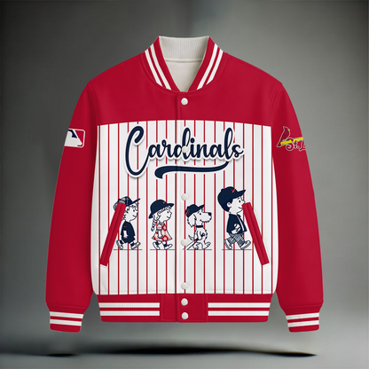 LIMITED EDITION - NEW CUSTOMIZED MLB24 SLC ST. LOUIS CARDINALS SNOOPY STYLE SATIN VARSITY & BASEBALL JACKET