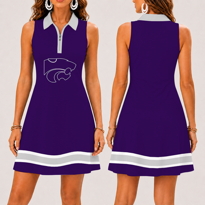 [FAN FAVORITE] NEW CUSTOMIZED NCAA FBS24 KSW KANSAS STATE WILDCATS WOMEN'S ZIP SLEEVELESS POLO DRESS