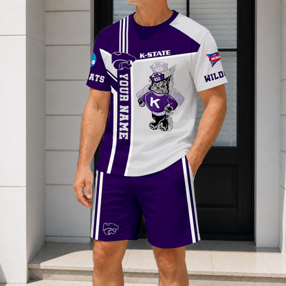 ELITE EDITION - NEW CUSTOMIZED NCAA FBS24 KSW KANSAS STATE WILDCATS T-SHIRT & SHORT PANTS SET