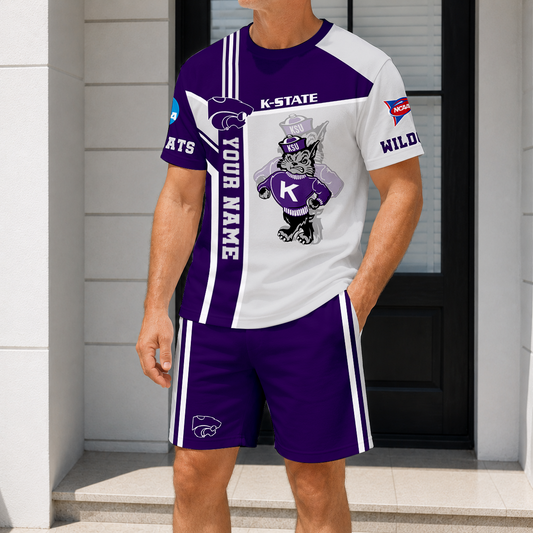 ELITE EDITION - NEW CUSTOMIZED NCAA FBS24 KSW KANSAS STATE WILDCATS T-SHIRT & SHORT PANTS SET