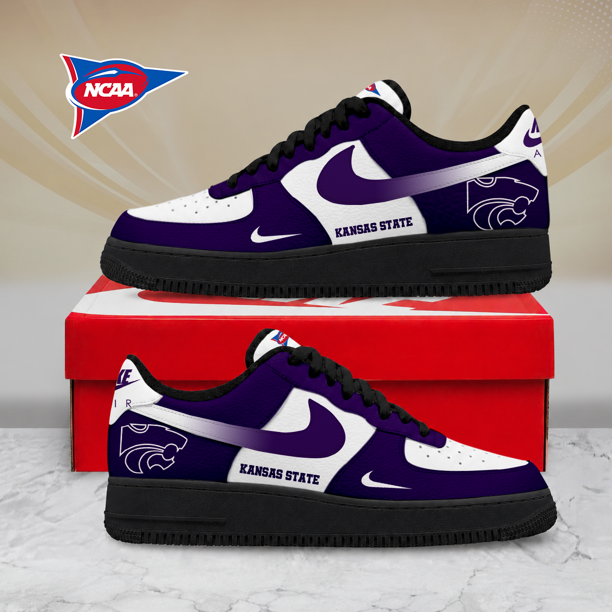 SPECIAL EDITION - NEW CUSTOMIZED NCAA FBS24 KSW KANSAS STATE WILDCATS AF1 SHOES