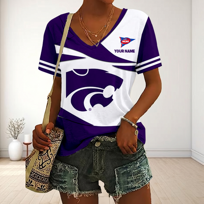 LIMITED DROP - NEW CUSTOMIZED | NCAA FBS24 KSW KS WILDCATS V-NECK FEMALE SHIRT