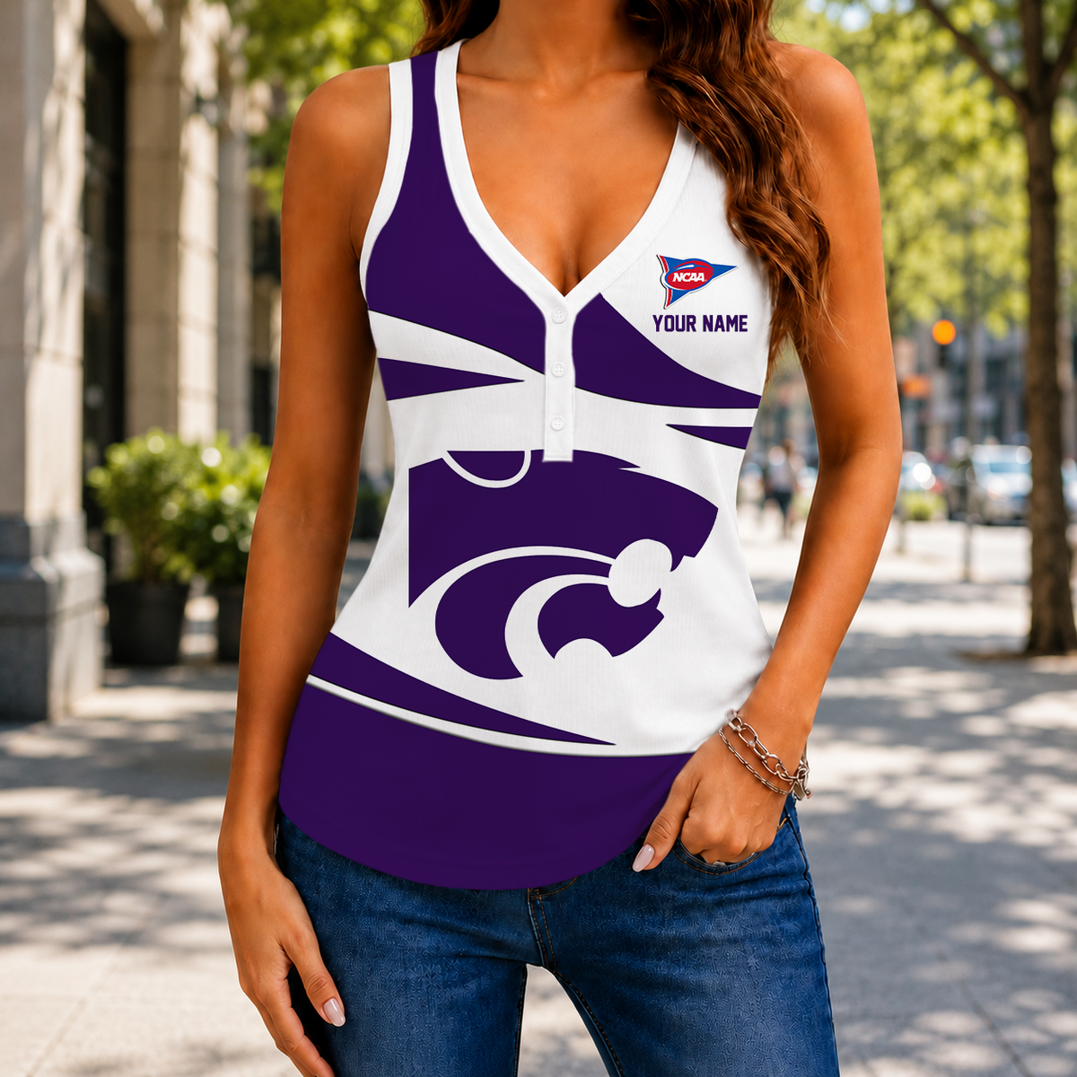LIMITED EDITION - NEW CUSTOMIZED NCAA FBS24 KSW KANSAS STATE WILDCATS WOMEN'S V-NECK TANK TOP