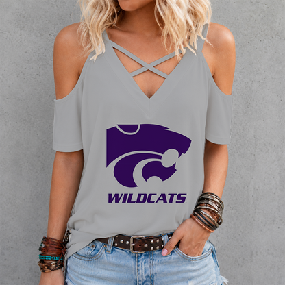 [FAN FAVORITE] NEW CUSTOMIZED NCAA FBS24 KSW KANSAS STATE WILDCATS CRISS CROSS V-NECK TOP