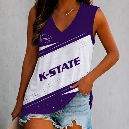 EXCLUSIVE EDITION - NEW CUSTOMIZED NCAA FBS24 KSW KANSAS STATE WILDCATS WOMEN'S V-NECK TANK TOP