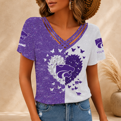 [FAN FAVORITE] NEW CUSTOMIZED NCAA FBS24 KSW KANSAS STATE WILDCATS V-NECK SHIRT